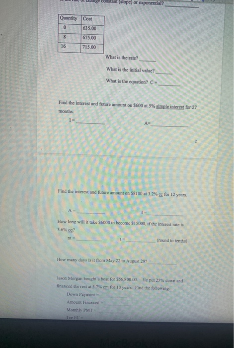 Solved L e constant (slope) or exponential? Cost 635.00 | Chegg.com