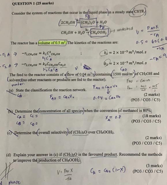 Question 1 25 Marks Consider The System Of React Chegg Com