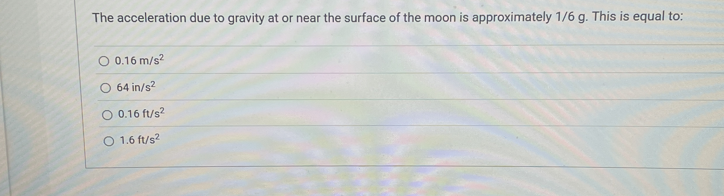 Solved The acceleration due to gravity at or near the | Chegg.com
