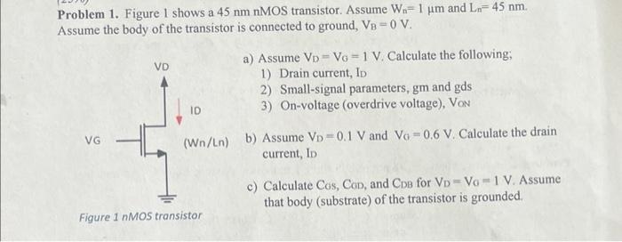 Solved Problem 1. Figure 1 shows a 45 nmnMOS transistor. | Chegg.com