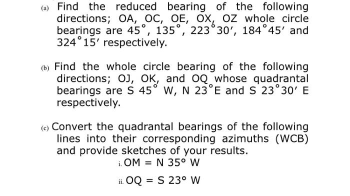 Solved (a) Find the reduced bearing of the following | Chegg.com