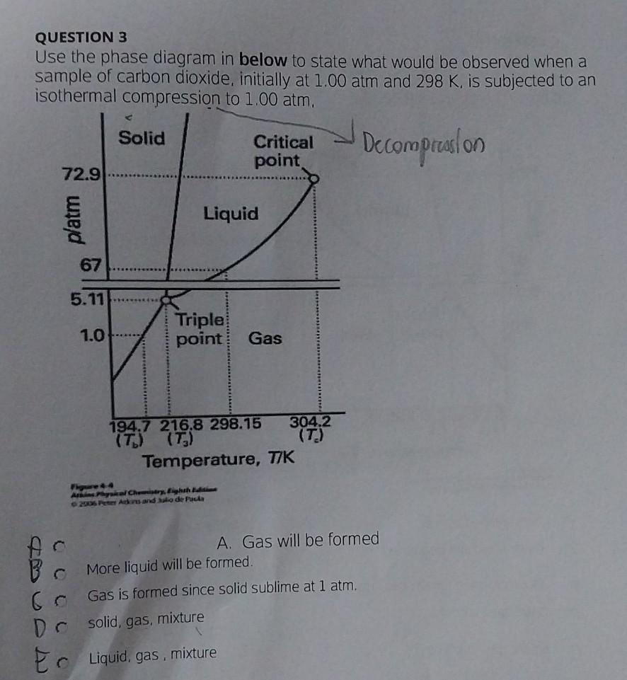 Solved QUESTION 3 Use the phase diagram in below to state