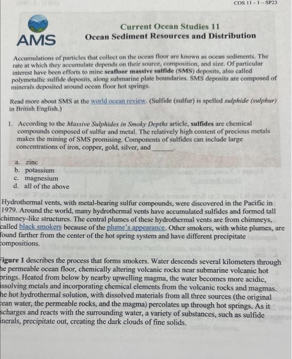 Solved 1. According to the Massive Sulphides in Smoky Depths