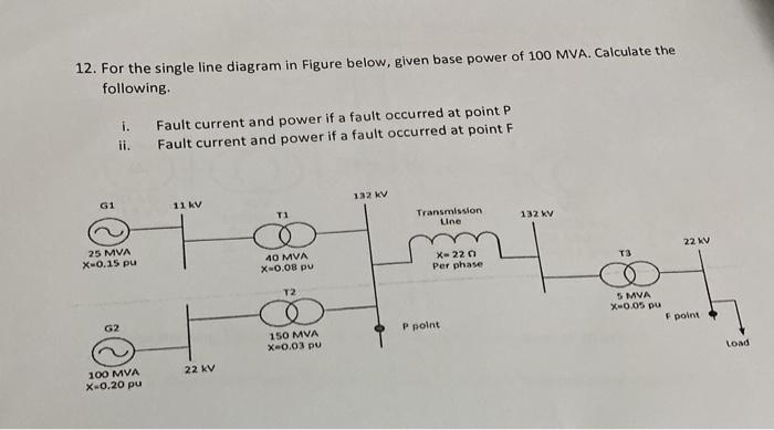Solved 12. For the single line diagram in Figure below, | Chegg.com