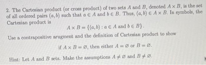Solved 2. The Cartesian product (or cross product) of two | Chegg.com