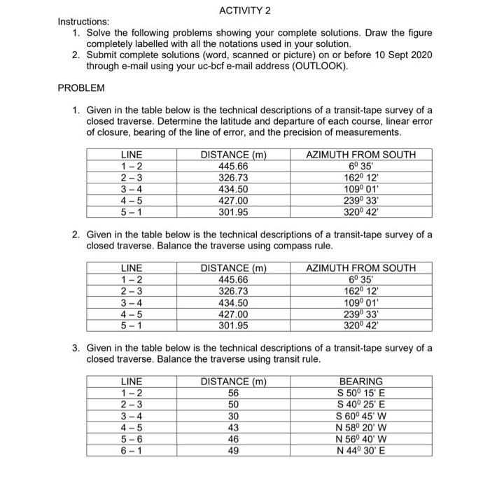 Solved ACTIVITY 2 Instructions: 1. Solve the following | Chegg.com