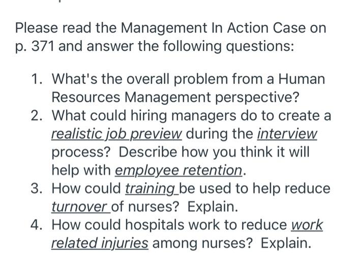 Solved Please read the Management In Action Case on p. 371 | Chegg.com