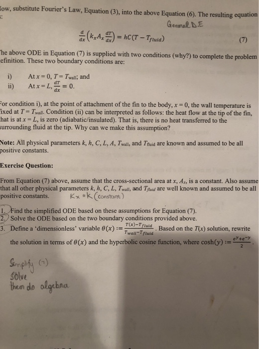 Solved Low Substitute Fourier S Law Equation 3 Into Chegg Com