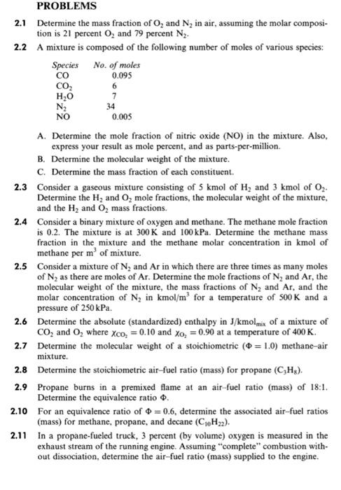 Solved CO PROBLEMS 2.1 Determine the mass fraction of O, and | Chegg.com