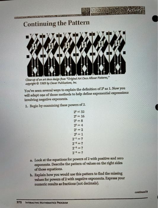 Solved Activity Continuing the Pattern IT Close-up of an art | Chegg.com