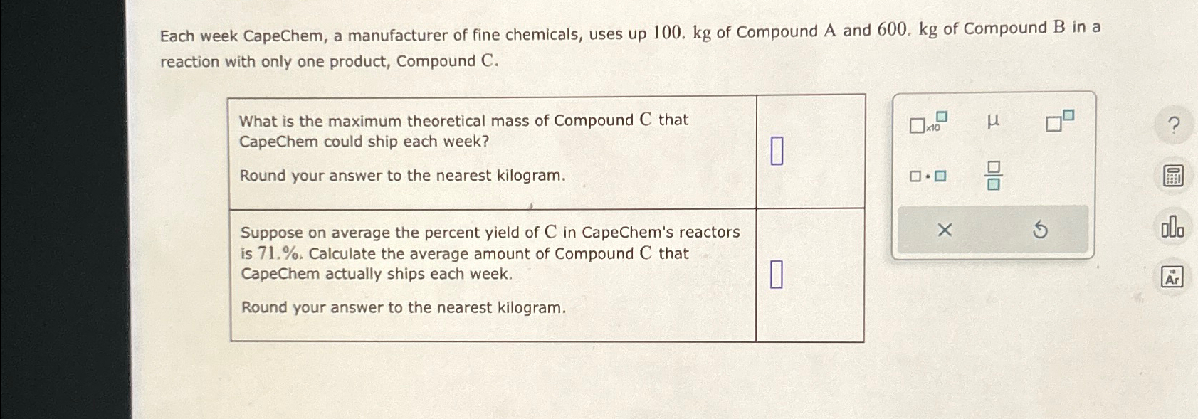 Solved Each week CapeChem, a manufacturer of fine chemicals Solved Each week CapeChem, a manufacturer of fine chemicals