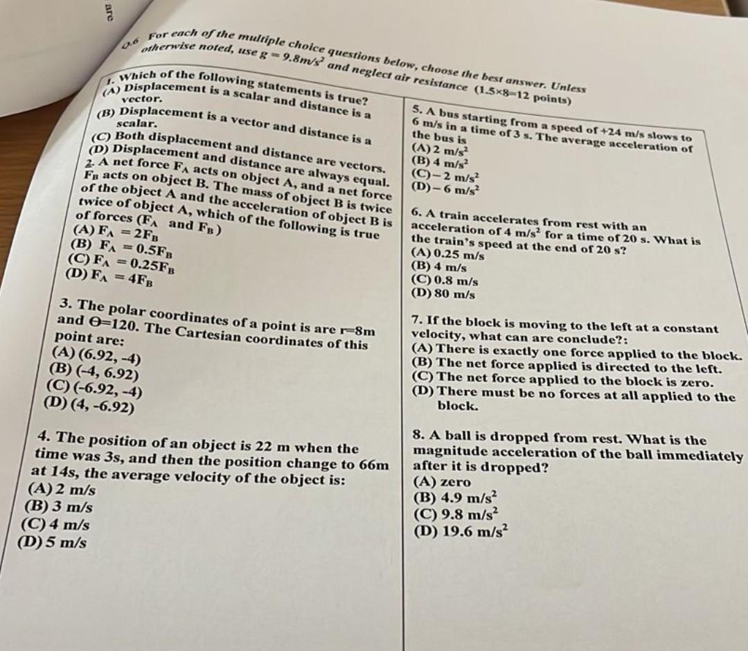 Solved 문 0.6 otherwise noted, use g -9.8ms and neglect air