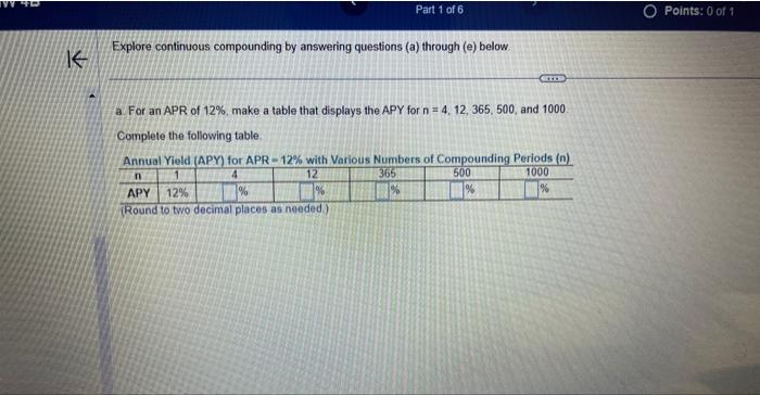 Solved Explore continuous compounding by answering questions | Chegg.com