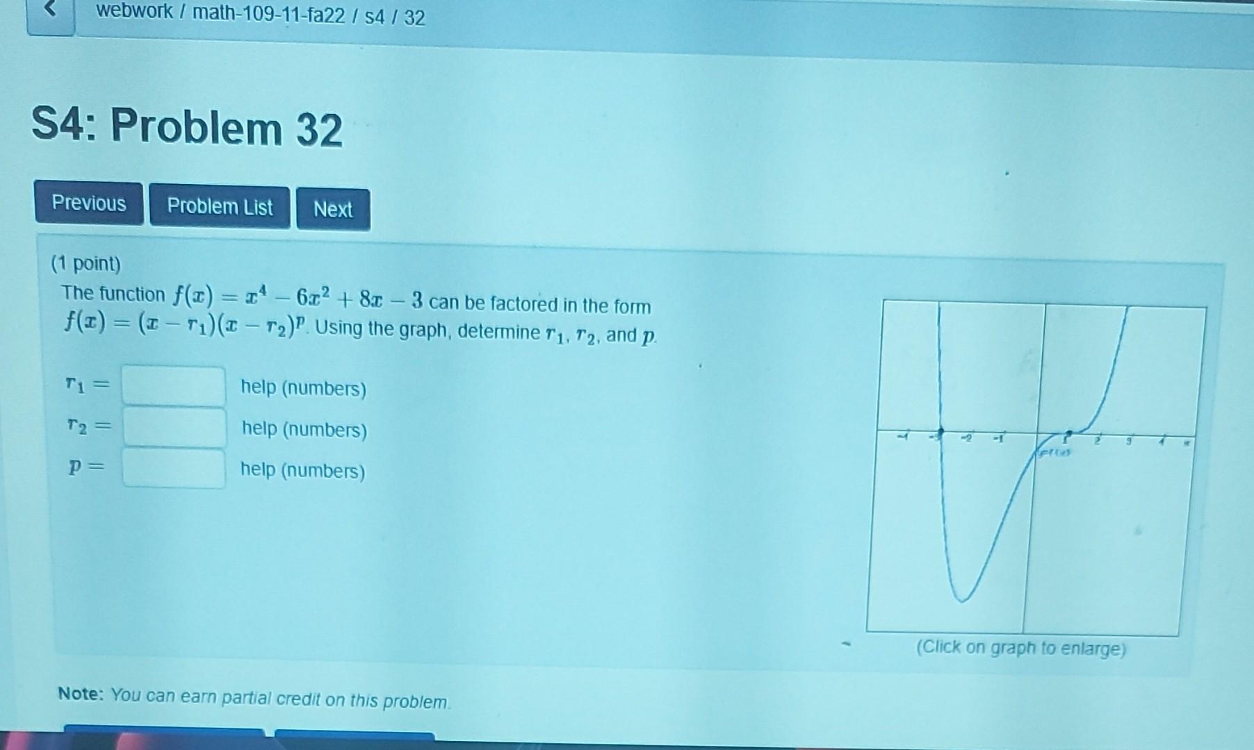 Solved 1 Point The Function F X X4−6x2 8x−3 Can Be