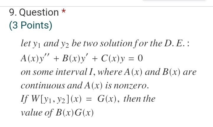 Solved 9 Question 3 Points Let Yi And Y2 Be Two Solu Chegg Com