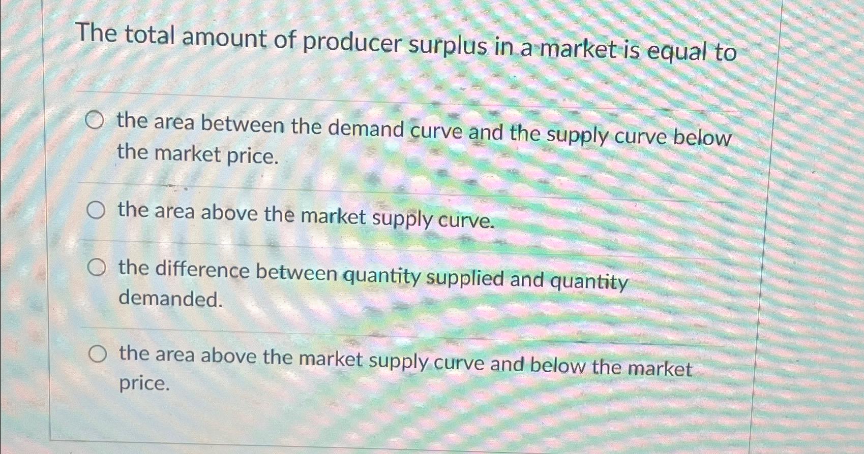 Solved The total amount of producer surplus in a market is | Chegg.com