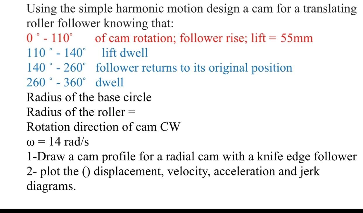 Solved Using the simple harmonic motion design a cam for a | Chegg.com