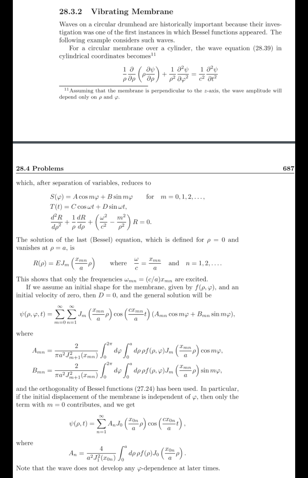 Solved 28.3.2 Vibrating Membrane Waves on a circular | Chegg.com