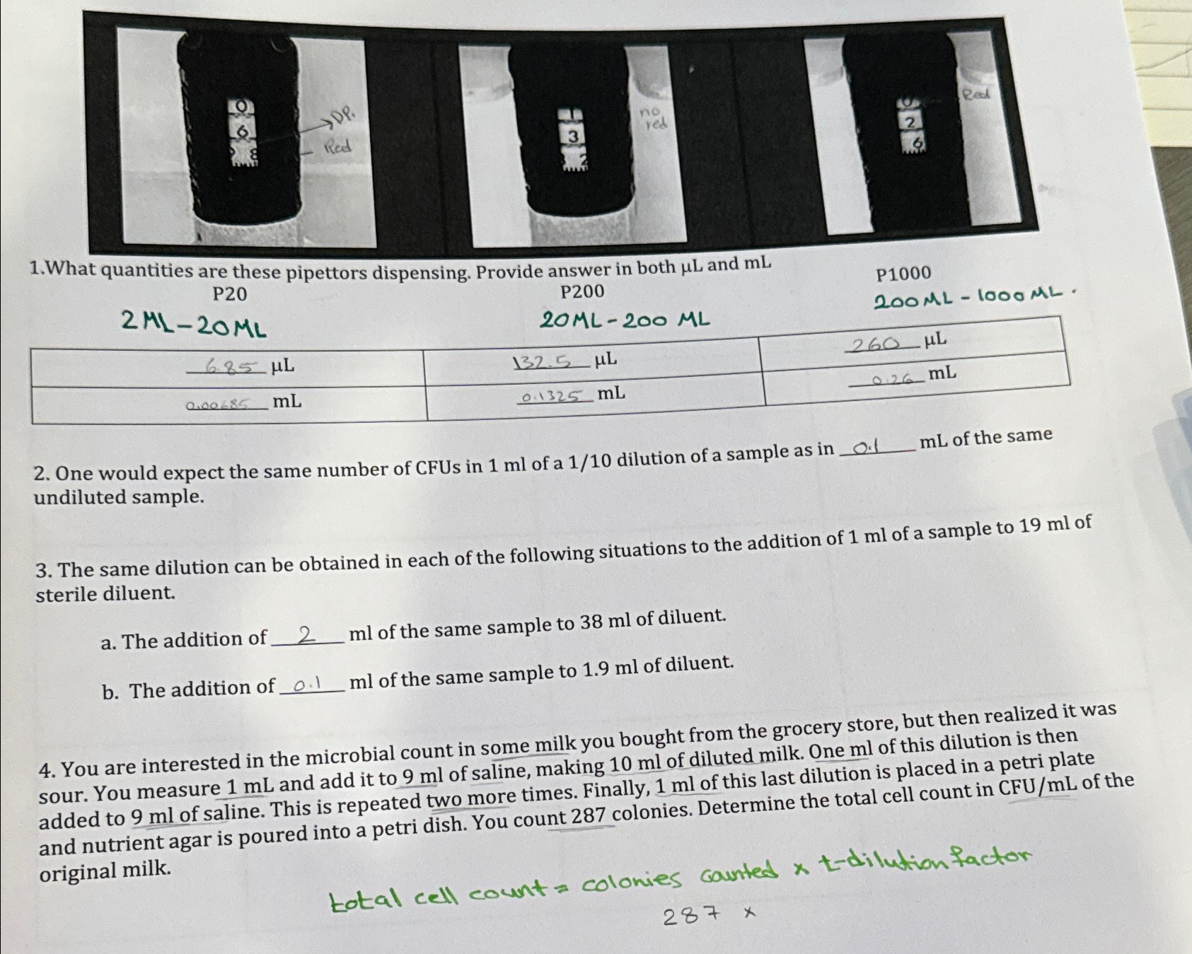 Solved 1.What quantities are these pipettors dispensing.