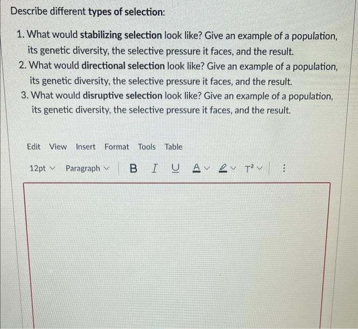 Solved Describe different types of selection: 1. What would | Chegg.com