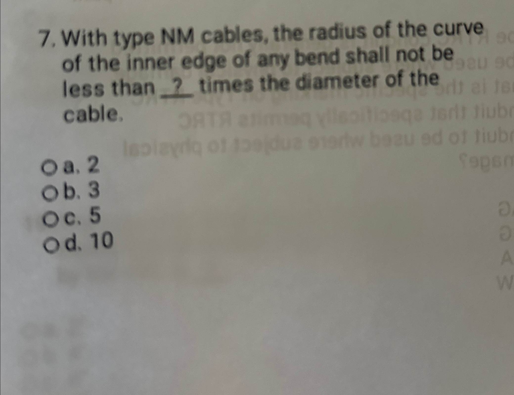 Solved With type NM cables, the radius of the curve of the