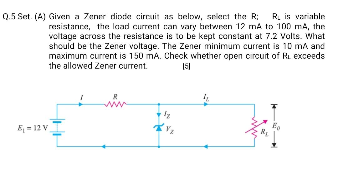 Solved Set. (A) Given A Zener Diode Circuit As Below, Select | Chegg.com