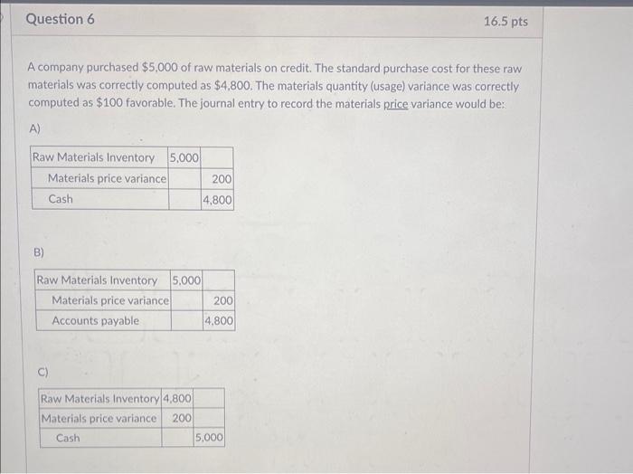 Solved A company purchased $5,000 of raw materials on | Chegg.com