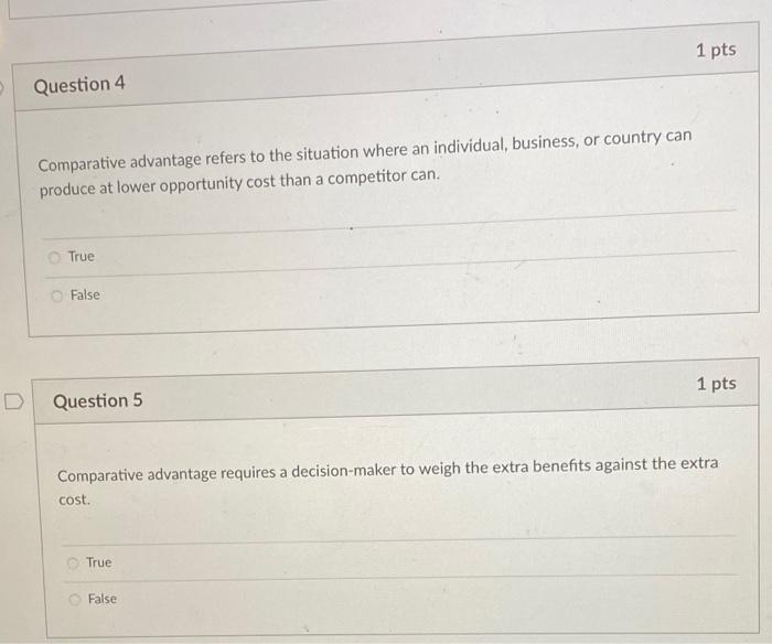 Solved 1 pts Question 4 Comparative advantage refers to the | Chegg.com
