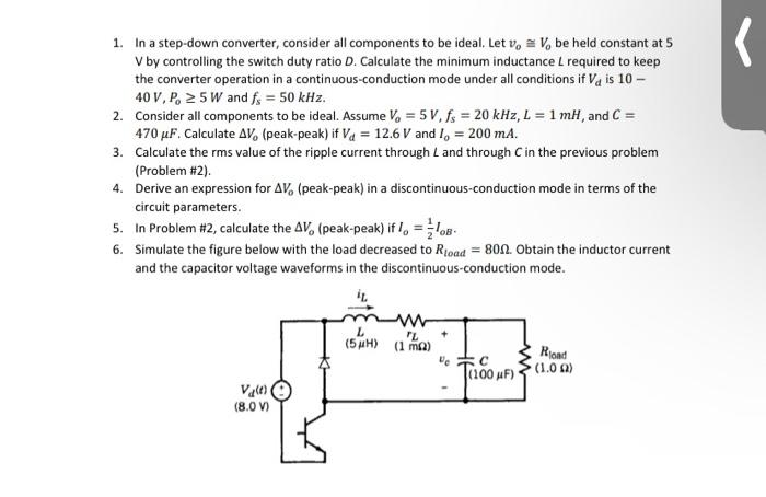 Solved 1. In a step-down converter, consider all components | Chegg.com