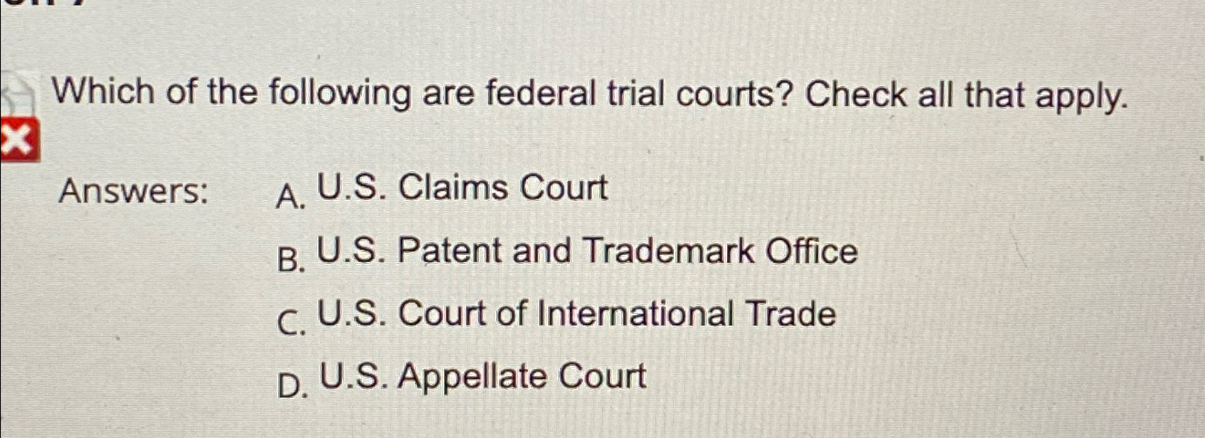 Solved Which of the following are federal trial courts? Chegg com