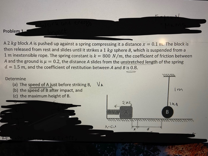 Solved Problem 1 A 2 kg block A is pushed up against a | Chegg.com