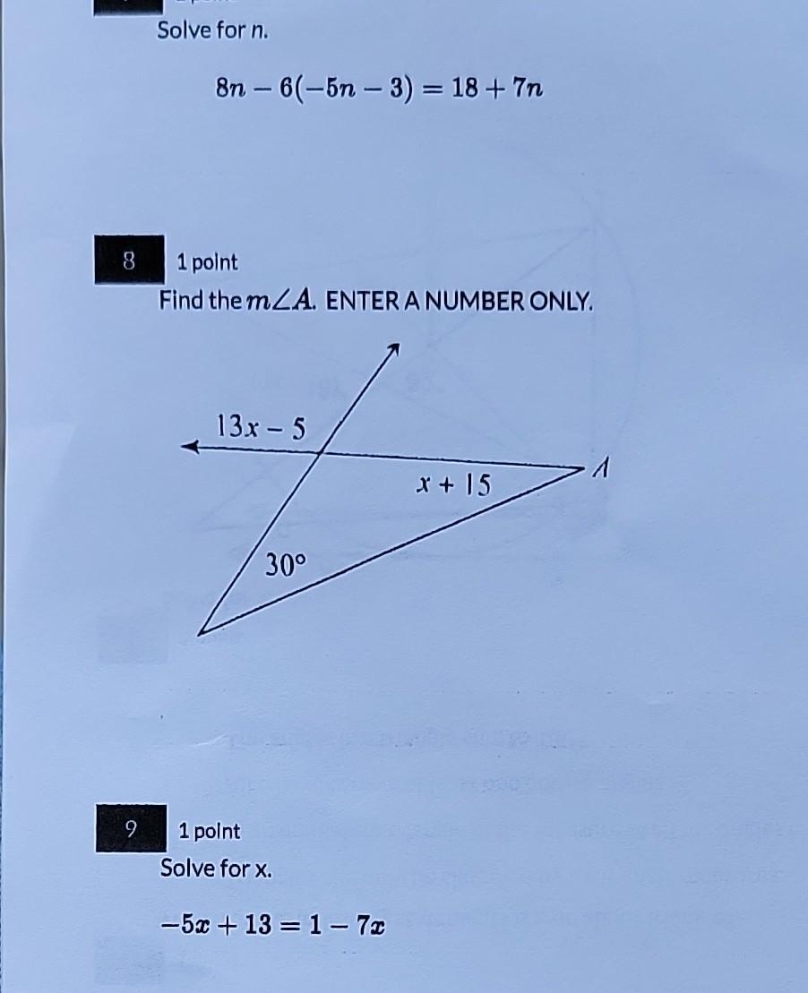 solve 8n 6 (- 5n 3 )= 18 7n