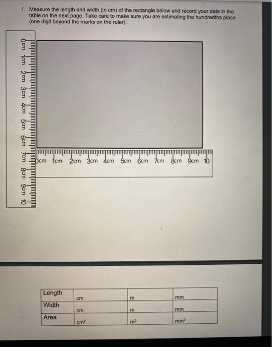 Solved 1. Measure the length and width (in cm) of the | Chegg.com