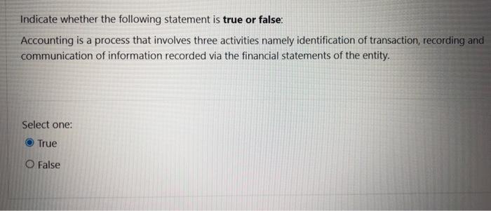 Solved Indicate whether the following statement is true or | Chegg.com