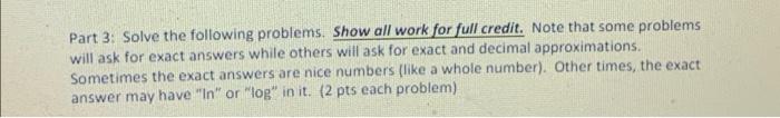 Solved Part 3: Solve the following problems. Show all work | Chegg.com