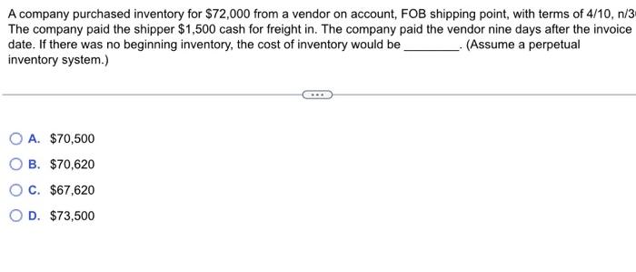 Solved A Company Purchased Inventory For $72,000 From A | Chegg.com