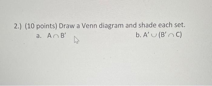 Solved 2.) (10 points) Draw a Venn diagram and shade each | Chegg.com