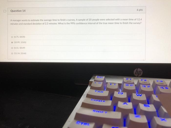 Solved Question 14 6 pts A manager wants to estimate the | Chegg.com