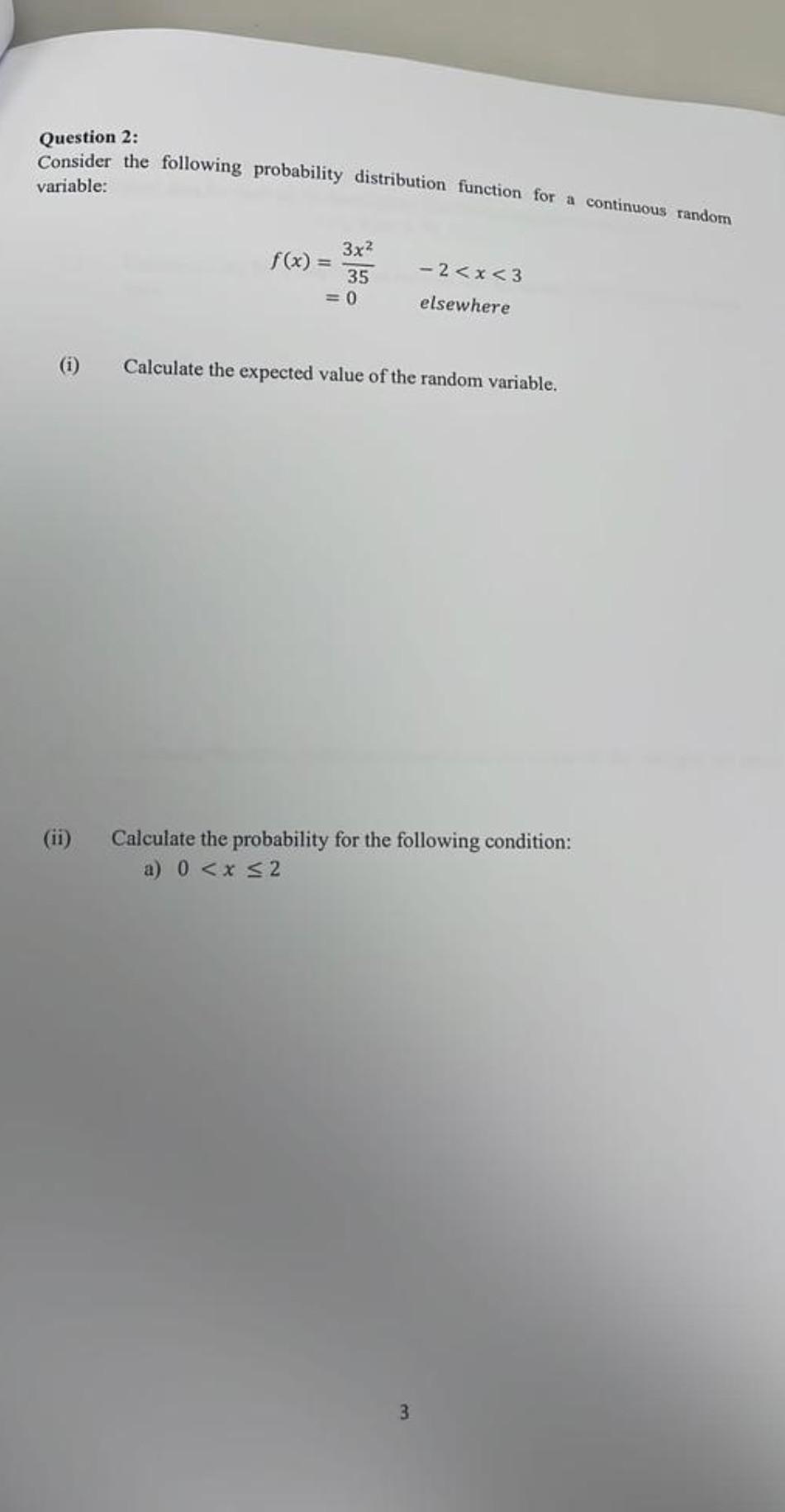 Solved Question 2: Consider The Following Probability | Chegg.com