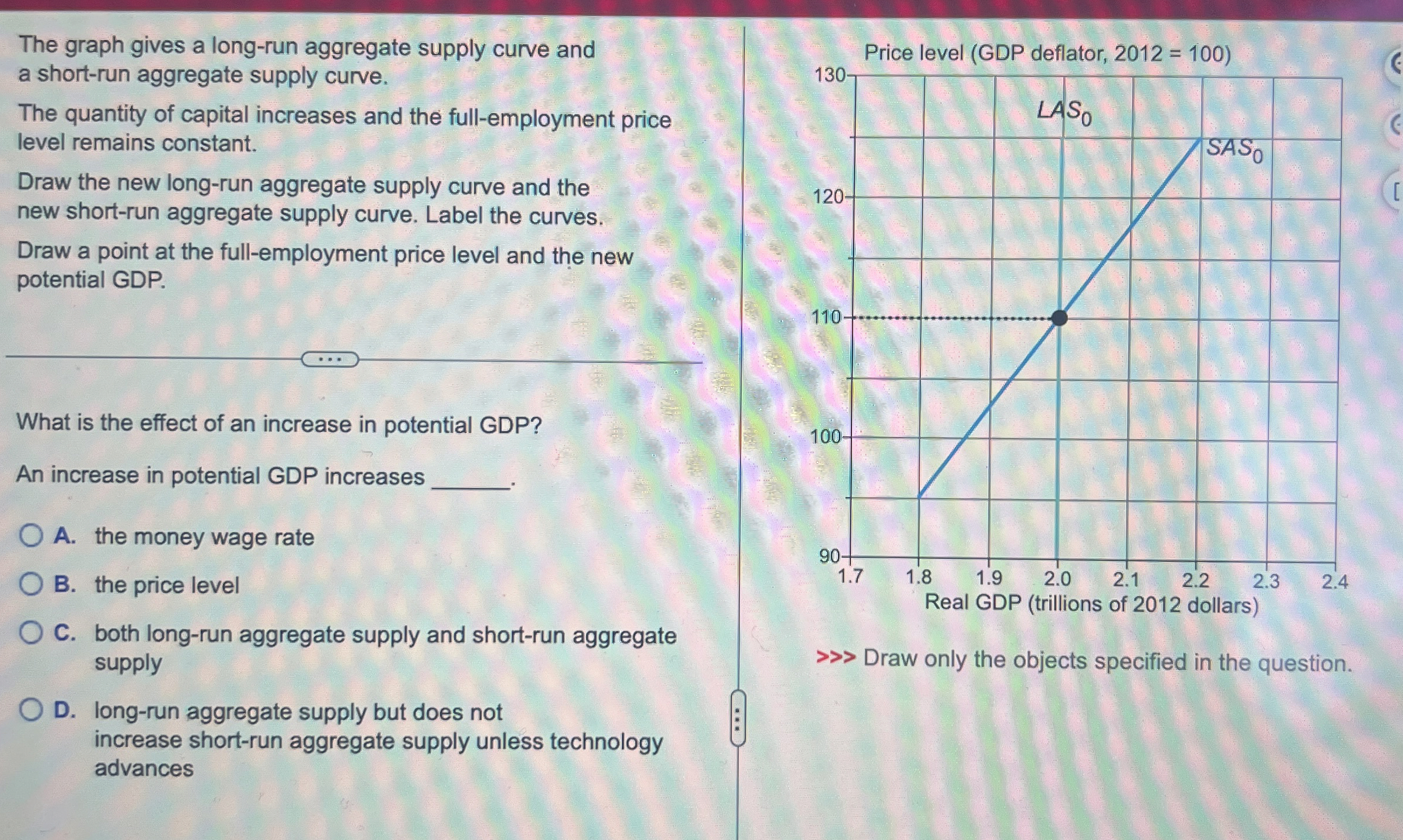 Solved The graph gives a long-run aggregate supply curve and | Chegg.com
