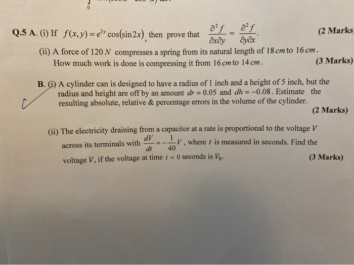 Solved Q 5 A 1 If F X Y E Cos Sin2x Then Prove Tha Chegg Com