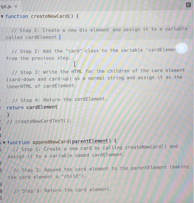 Solved function createNewCard() \{ I/ Step 1: Create a new | Chegg.com