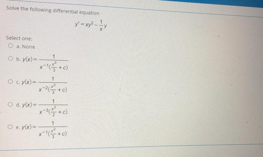 Solved Solve the following differential equation 1 y' = xy2 | Chegg.com