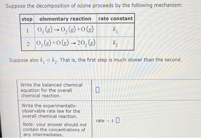 Solved Suppose The Decomposition Of Ozone Proceeds By The | Chegg.com