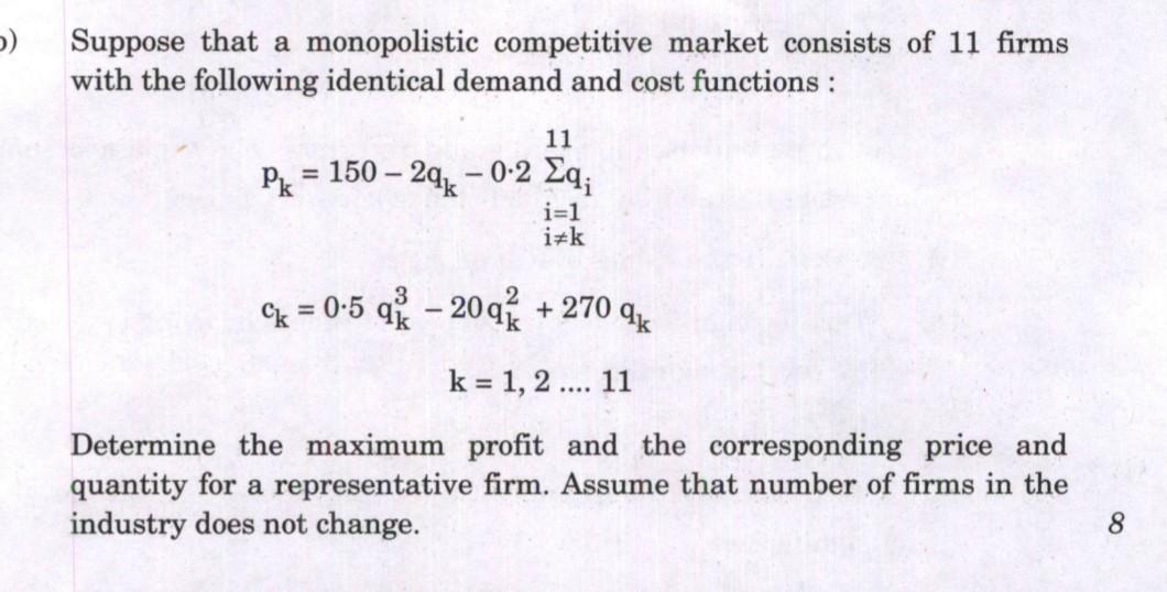 Solved Suppose that a monopolistic competitive market | Chegg.com