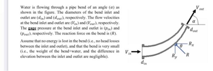 Solved out 'dou Water is flowing through a pipe bend of an | Chegg.com