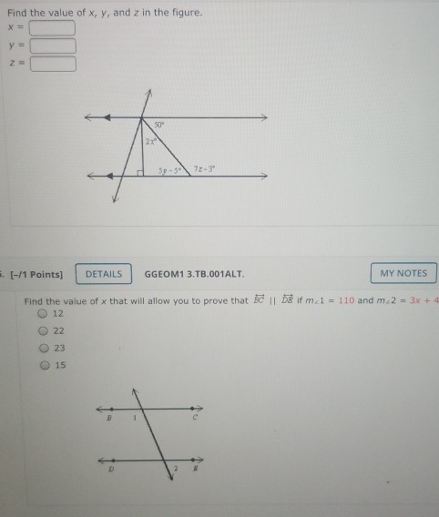 Solved Find the value of x, y, and z in the figure. y = IM | Chegg.com