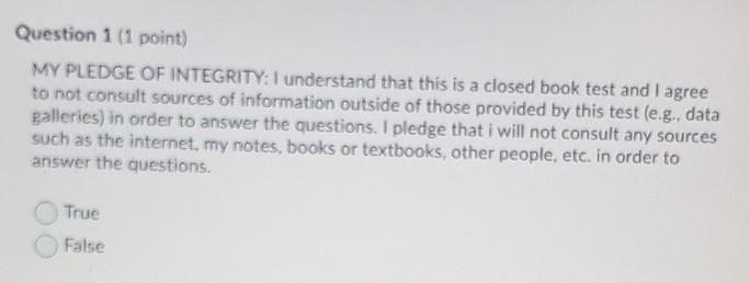 Question 1 (1 point) MY PLEDGE OF INTEGRITY: I | Chegg.com