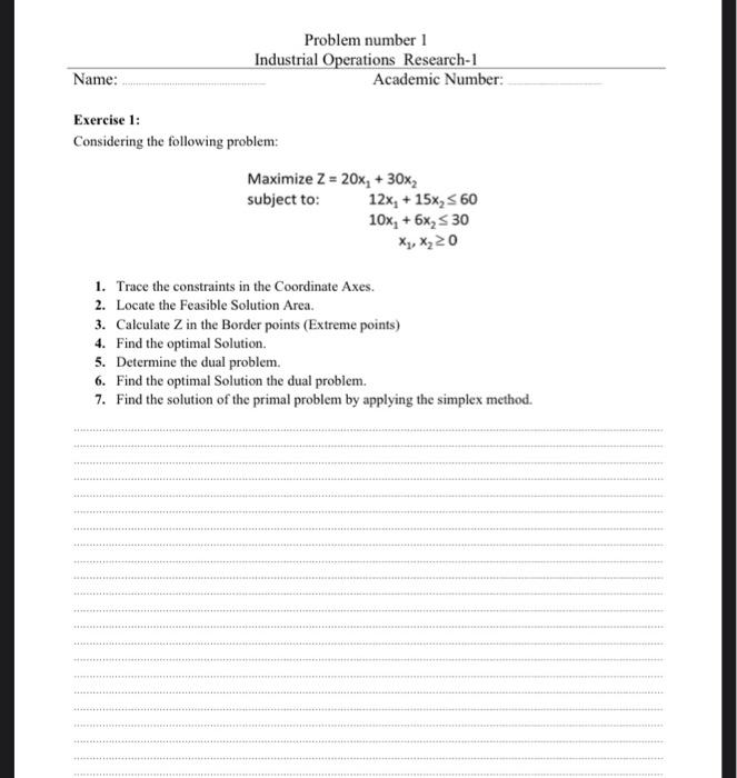 Solved Problem Number 1 Industrial Operations Research-1 | Chegg.com