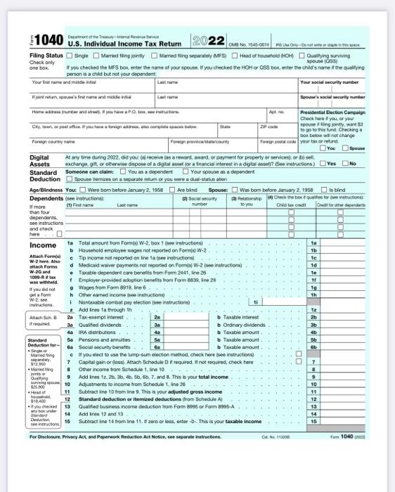 The requirement is to compete Form 1040 for Maria | Chegg.com